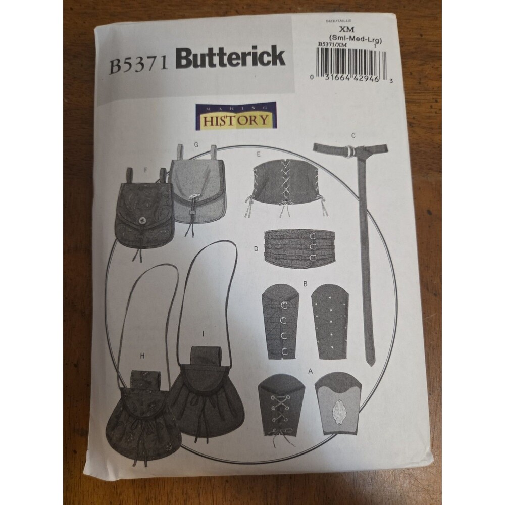 Butterick B5371 Medieval Bracers Corset Belt Pouches Larp Sewing Pattern Uncut